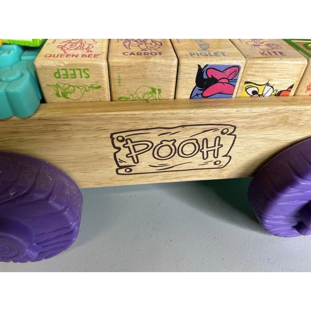 VTG Disney Winnie The‎ Pooh ABC Singing Lighted Wagon w/Alphabet Wooden Blocks